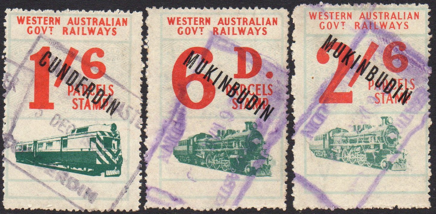 Western Australia Railway Parcels Stamps Third Issue of the Third Series STATION MASTER cancels CUNDERDIN MUKINBUDIN